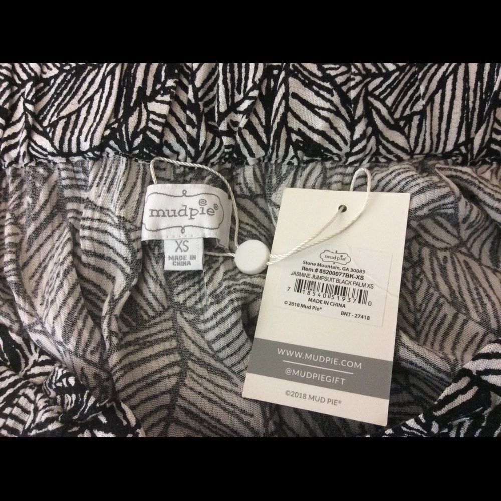 New Mudpie Jasmine Black Palm Jumpsuit XS - Picture 6 of 7